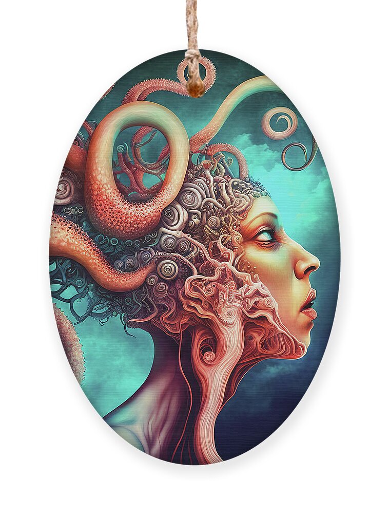 Octopus Ornament featuring the digital art Surreal Hybrid Creature 01 Octopus and Human by Matthias Hauser