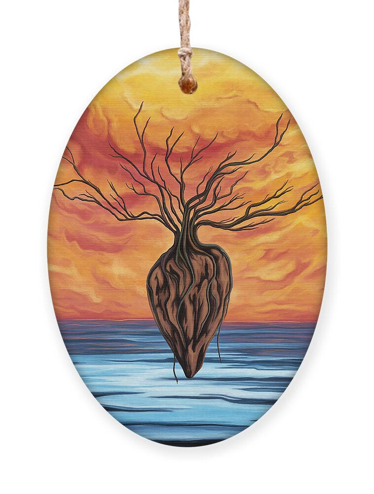 Tree Of Life Ornament featuring the painting Surrealist tree of life landscape, Tree of life by Nadia CHEVREL