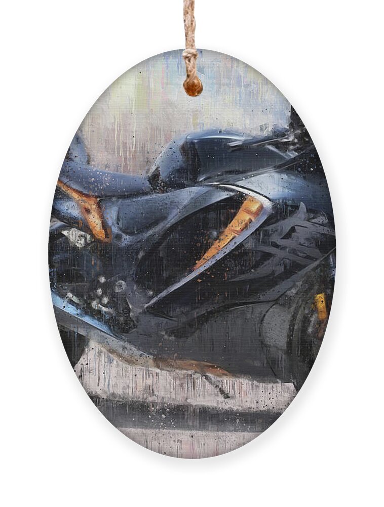 Motorcycle Ornament featuring the painting SUZUKI HAYABUSA GSX1300R Motorcycles by Vart by Vart