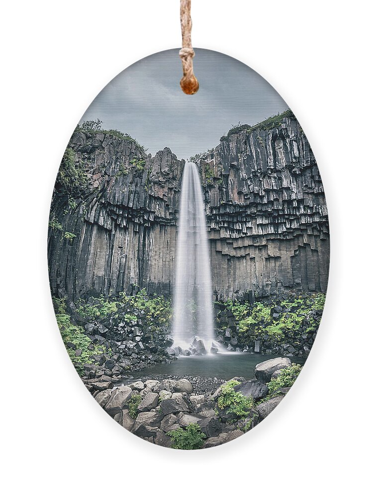 Iceland Ornament featuring the photograph Svartifoss, the Black Fall, Iceland by Delphimages Photo Creations
