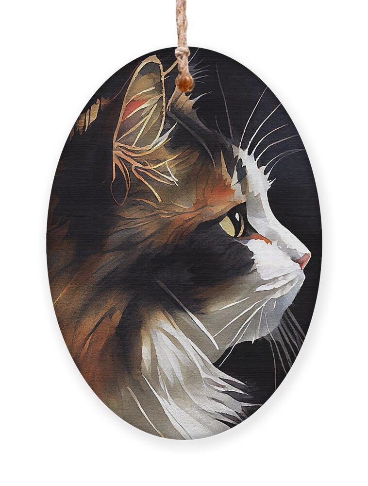 Calico Cat Ornament featuring the digital art Sweet Calico Cat In Profile by Mark Tisdale
