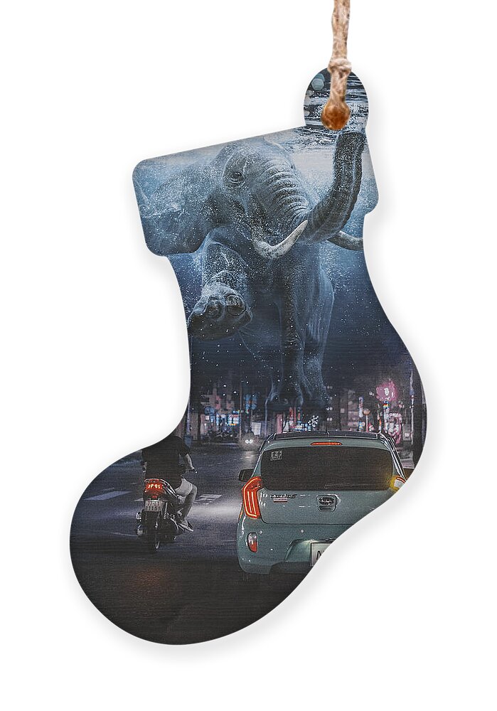 Urban Ornament featuring the digital art Swimming Elephant by Swissgo4design