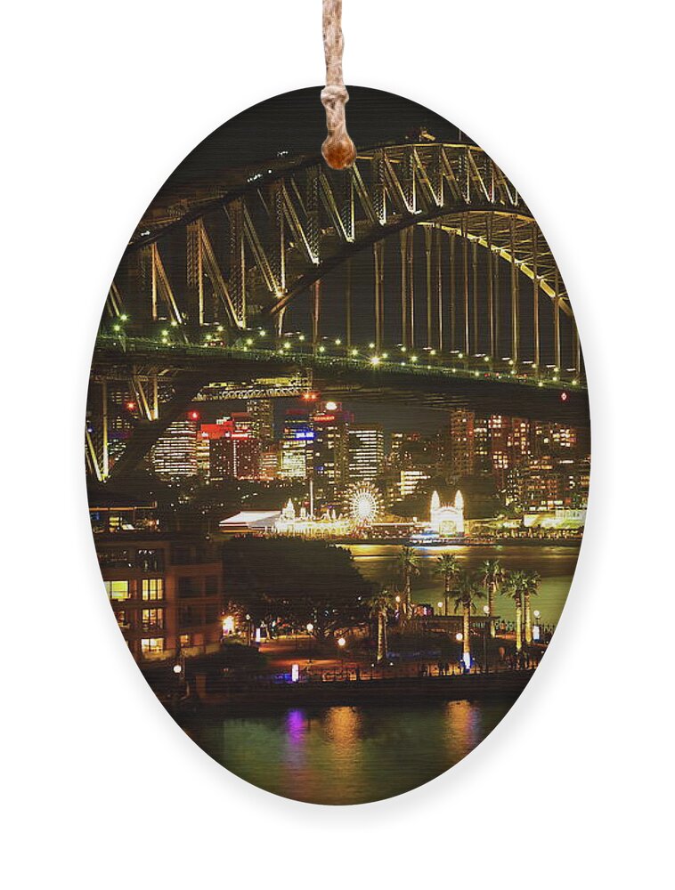 Cityscape Ornament featuring the photograph Sydney Harbor Bridge VIVID Festival by Diana Mary Sharpton