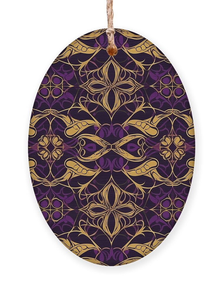 Symmetrical Purple And Gold Pattern Ornament featuring the digital art Symmetrical Purple and Gold Pattern #1 by Britten Adams