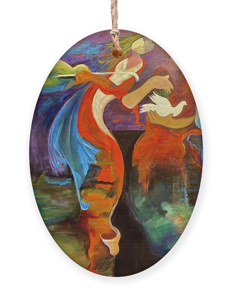 Sisters Soul Symphony Whispy Joyful Music Women Ornament featuring the painting Symphony of Souls by Kathy Bee for Dotty Brooks