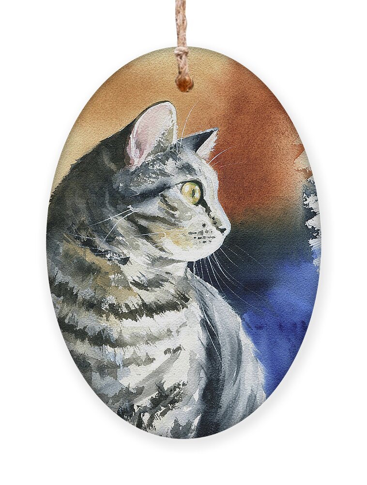 Tabby Ornament featuring the painting Tabby Cat Portrait by Dora Hathazi Mendes
