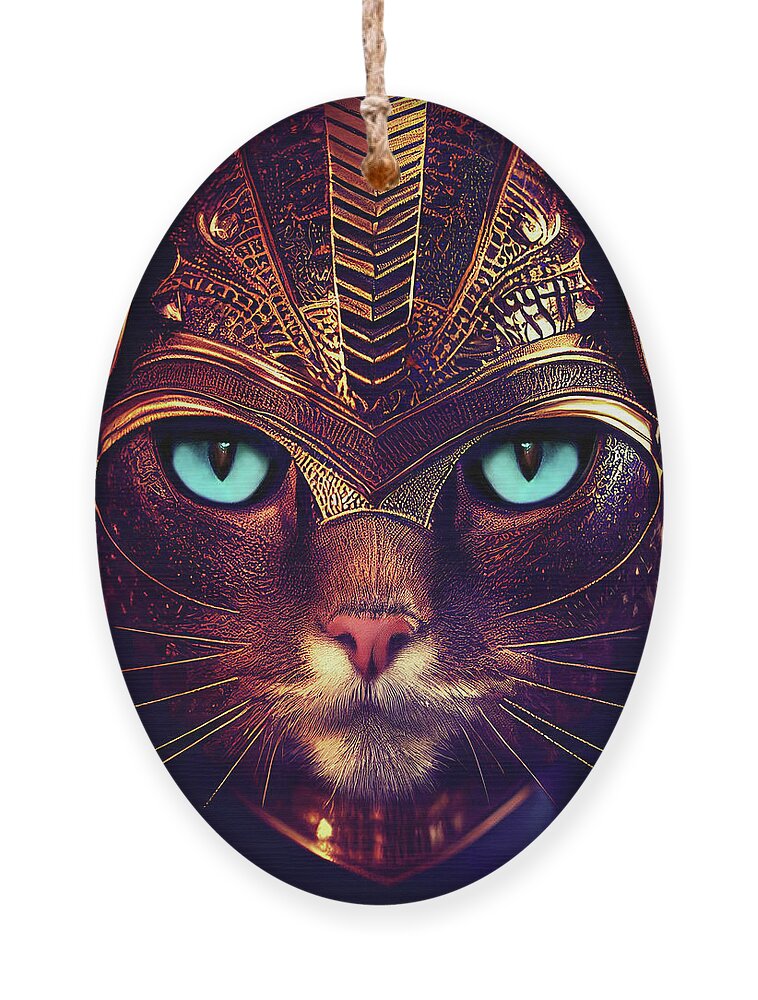 Cat Warriors Ornament featuring the digital art Tabitha the Tabby Cat Warrior by Peggy Collins