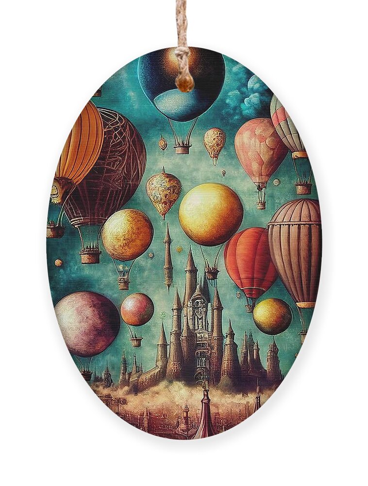 Hot Air Balloons Ornament featuring the digital art Taking Flight #2 by Nickleen Mosher