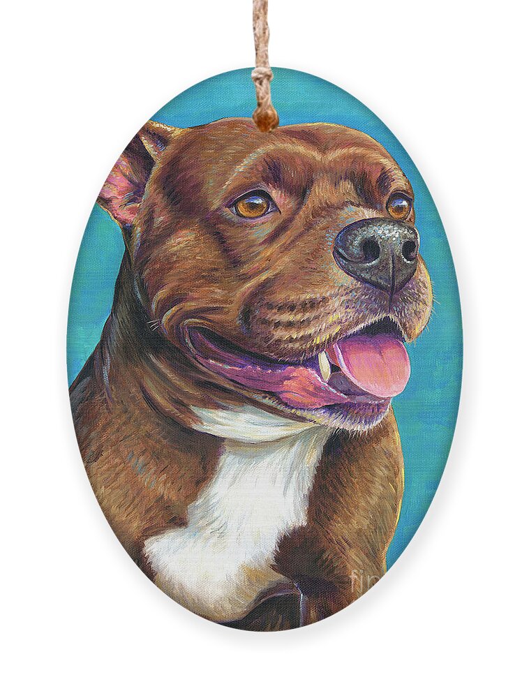 Staffordshire Bull Terrier Ornament featuring the painting Tallulah the Staffordshire Bull Terrier Dog by Rebecca Wang