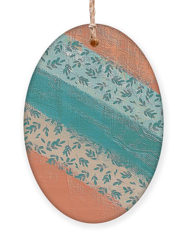 Pattern Ornament featuring the digital art Teal and Peach Diagonal by Bonnie Bruno