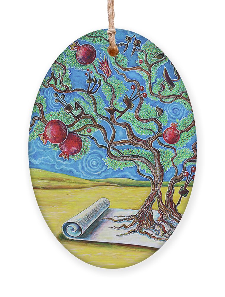 Tree Ornament featuring the painting Ten Years In Tzfat by Yom Tov Blumenthal