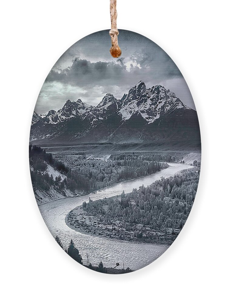 Tetons And The Snake River Ornament featuring the digital art Tetons And The Snake River by Ansel Adams