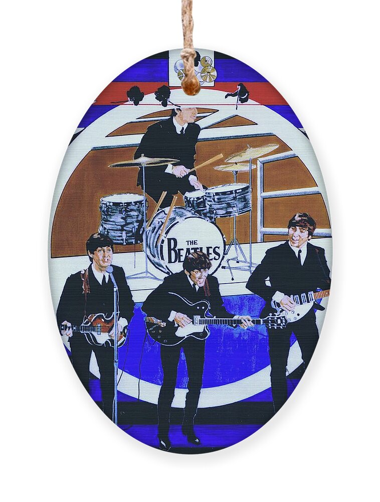 The Beatles Live Ornament featuring the drawing The Beatles - Live On The Ed Sullivan Show by Sean Connolly