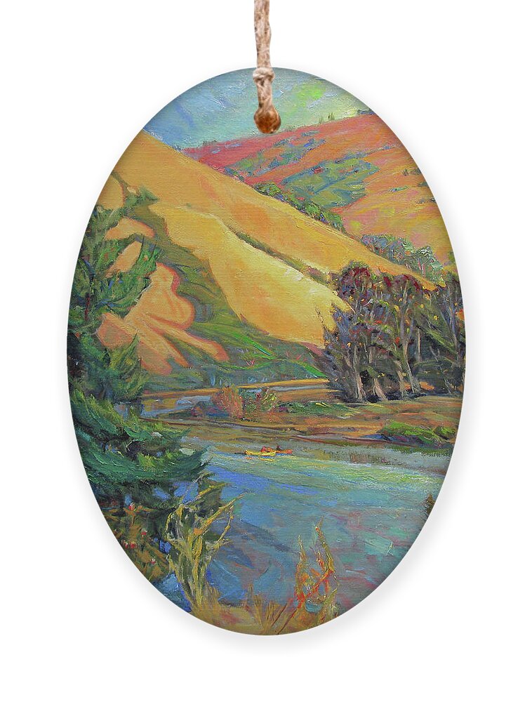 Russian River Ornament featuring the painting The Bend, Russian River by John McCormick