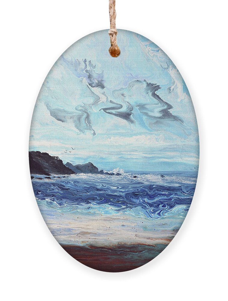 Oregon Ornament featuring the painting The Bluffs of Ona Beach by Laura Iverson