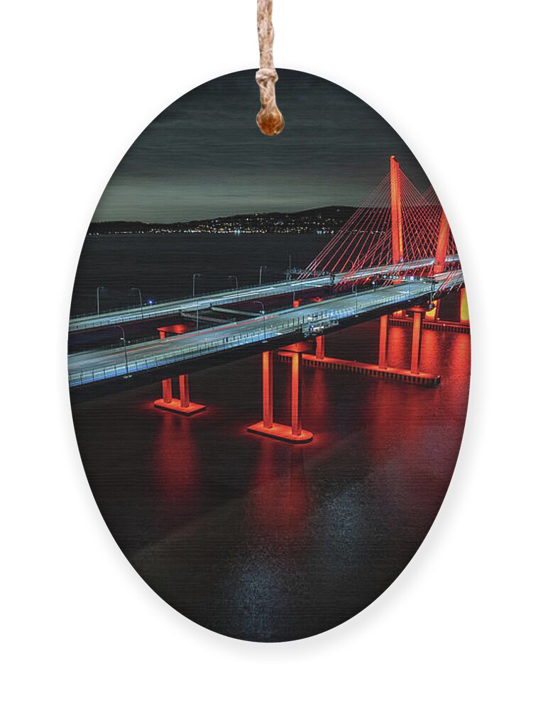 Hudson River Ornament featuring the photograph The Bridge in Red by Kevin Suttlehan