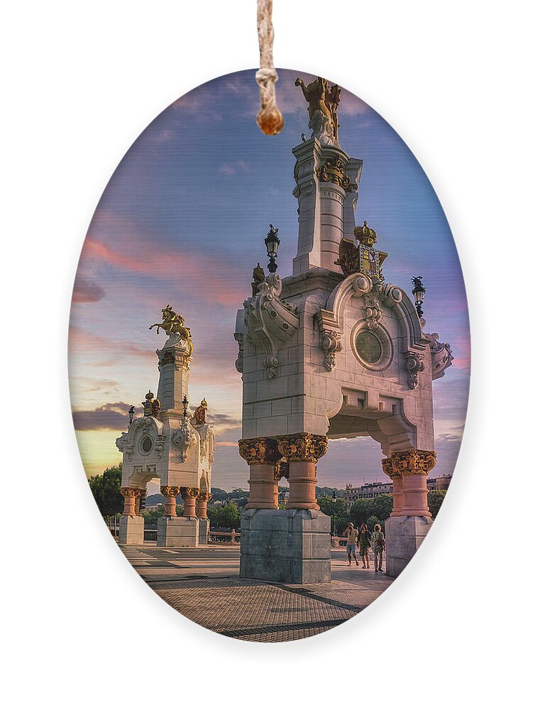 San Sebastian Ornament featuring the photograph The bridge with the obelisks by Micah Offman