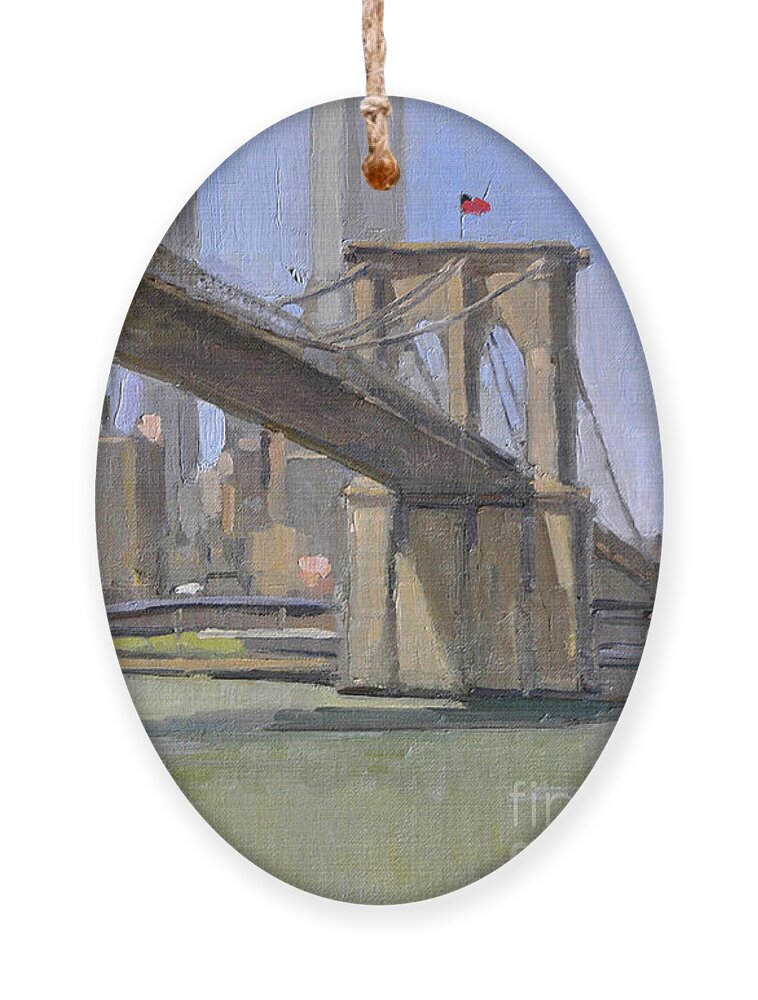 Brooklyn Bridge Ornament featuring the painting The Brooklyn Bridge, NYC by Paul Strahm