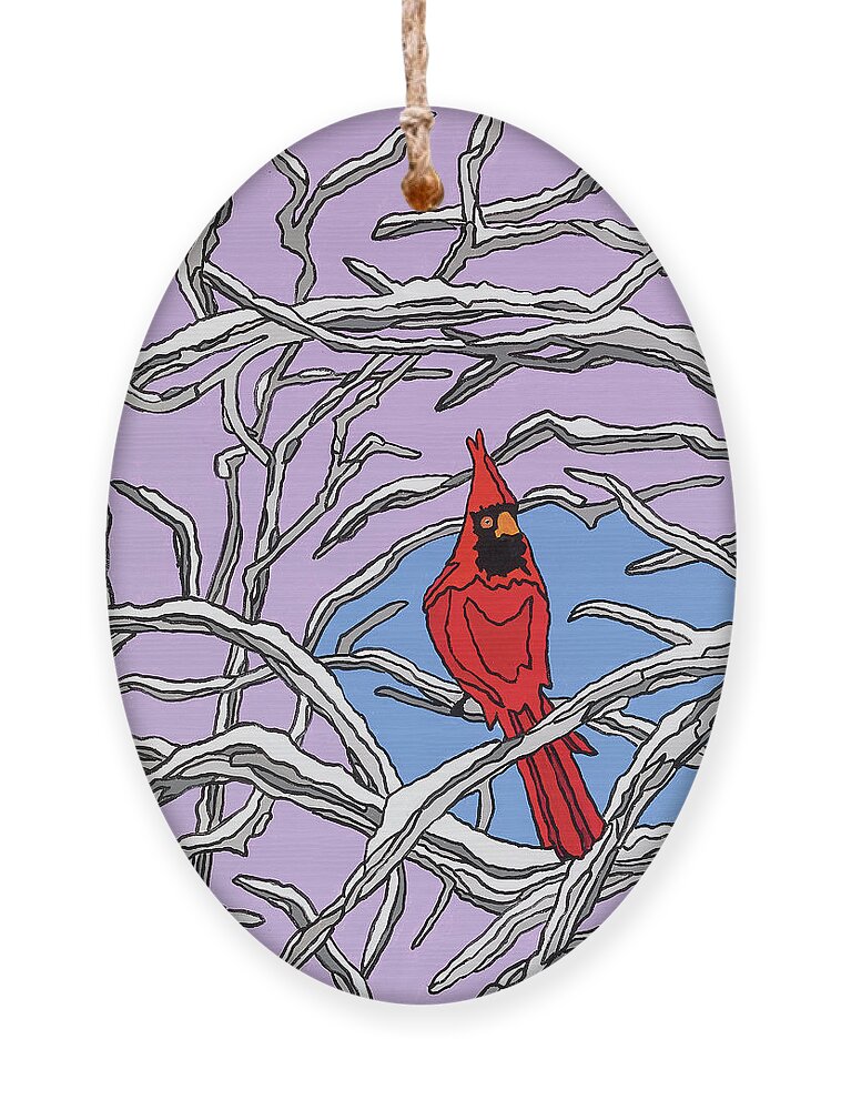 Cardinal Bird Perch Snow Winter Ornament featuring the painting The Cardinal by Mike Stanko