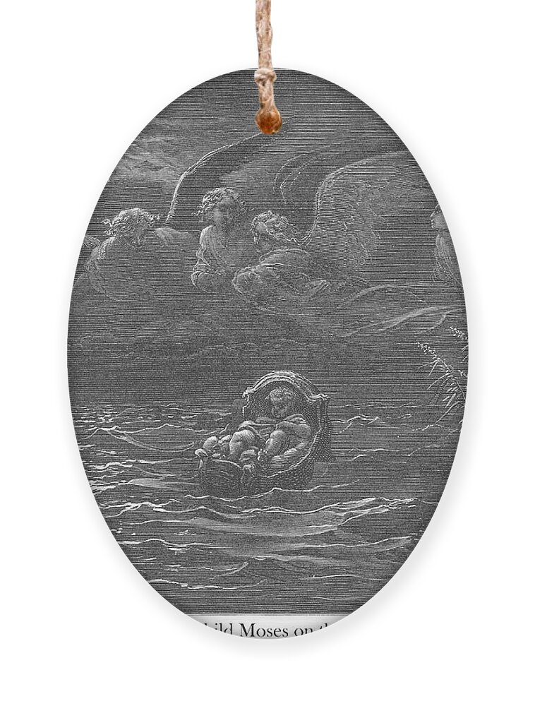 Child Ornament featuring the drawing The Child Moses on the Nile by Gustave Dore v1 by Historic illustrations