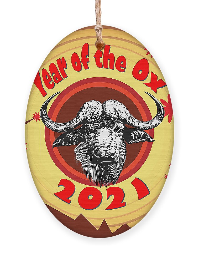 Ox Ornament featuring the digital art Year of the Ox 2 by Ali Baucom
