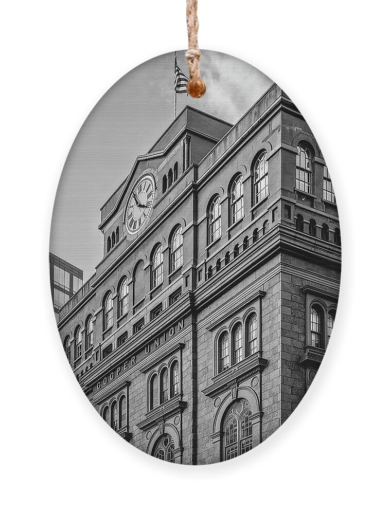 Cooper Union Ornament featuring the photograph The Cooper Union BW by Susan Candelario