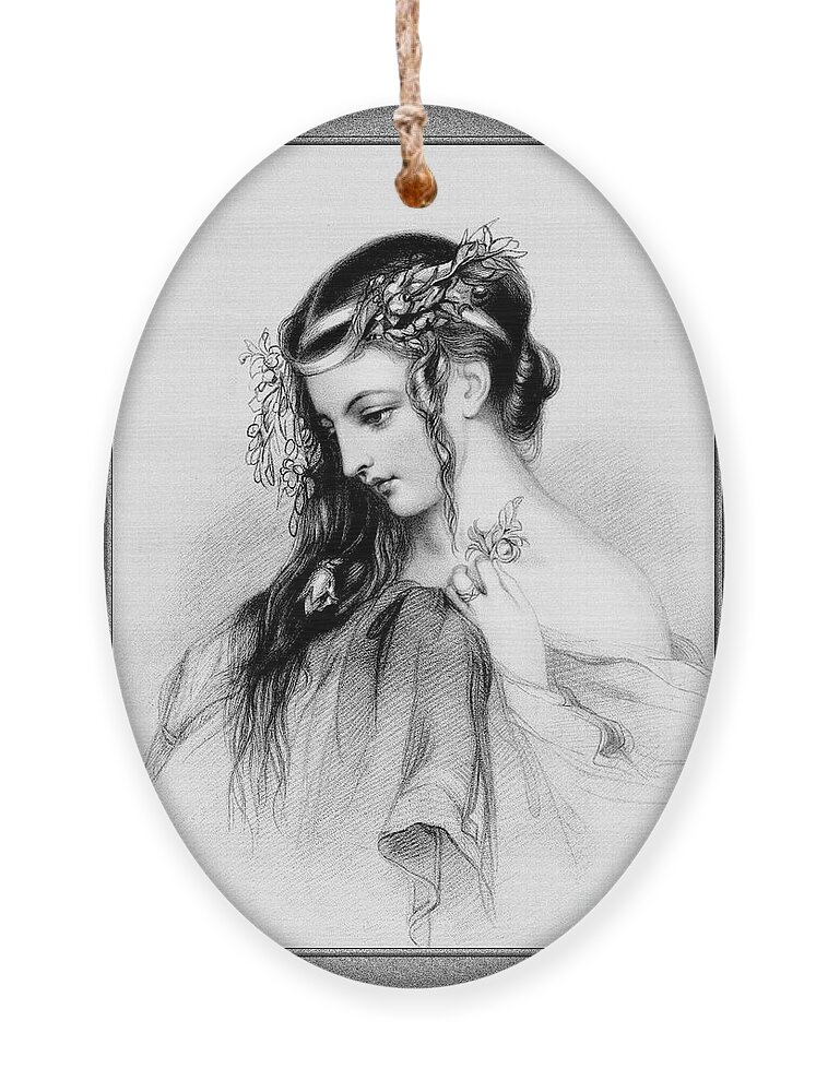 Flower Girl Ornament featuring the drawing The Flower Girl Old Masters Fine Art Illustration by Rolando Burbon