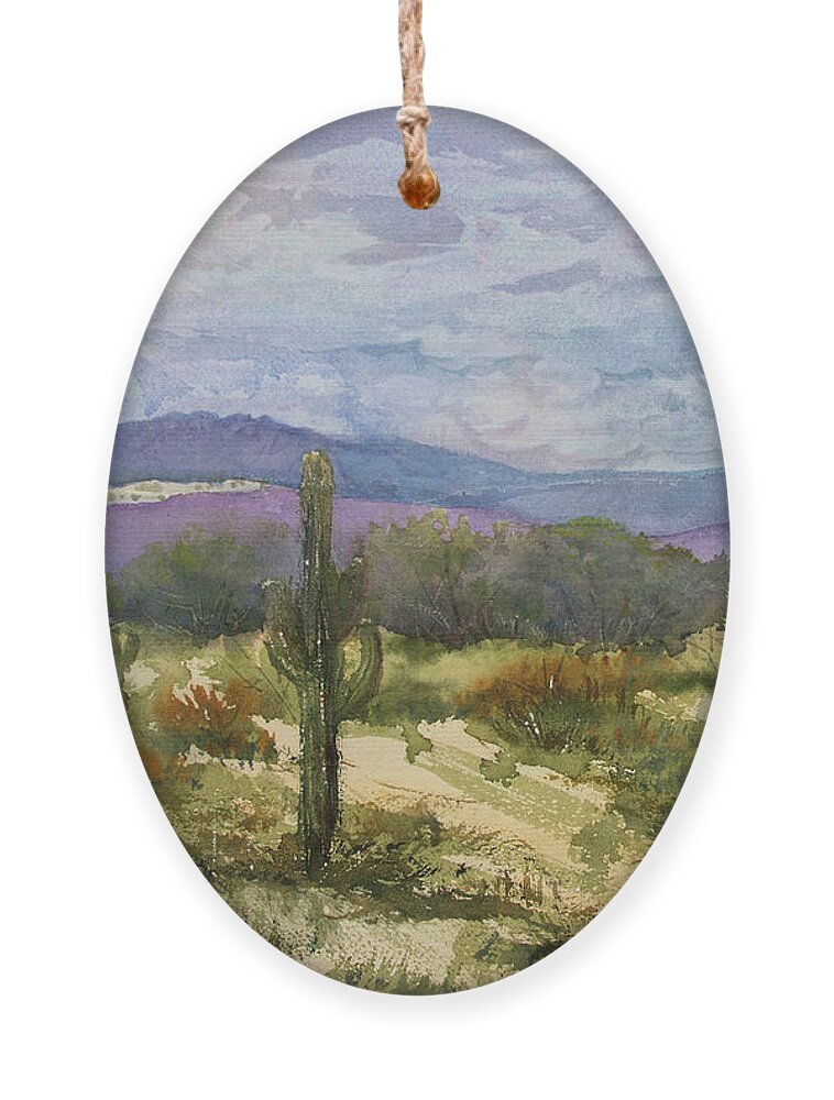 Desert Ornament featuring the painting The Four Peaks Wildness by Cheryl Prather