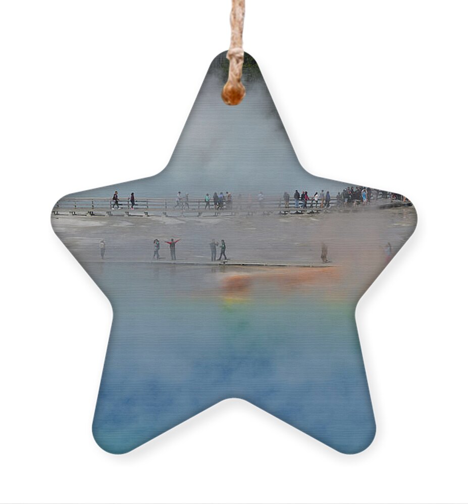 Grand Prismatic Ornament featuring the photograph The Grand Prismatic and The Boardwalk by Amazing Action Photo Video