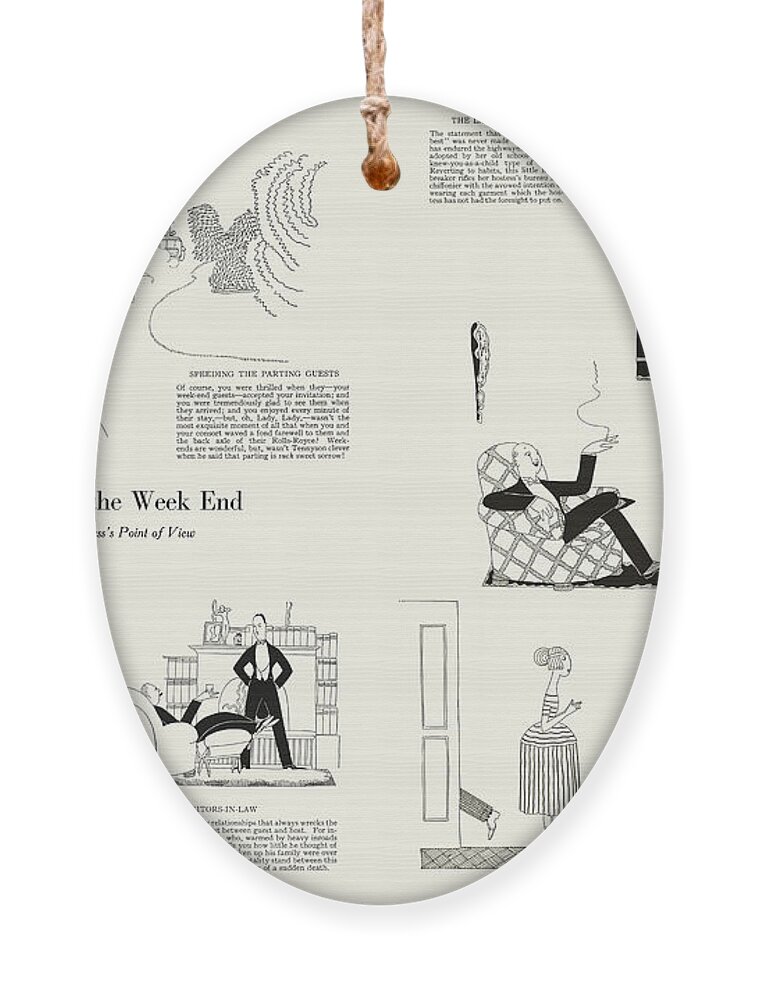 Anne Fish Ornament featuring the drawing The Horrors of the Week End. By Fish 1920. Hi-End reproduction by Ikonographia - Anne Fish