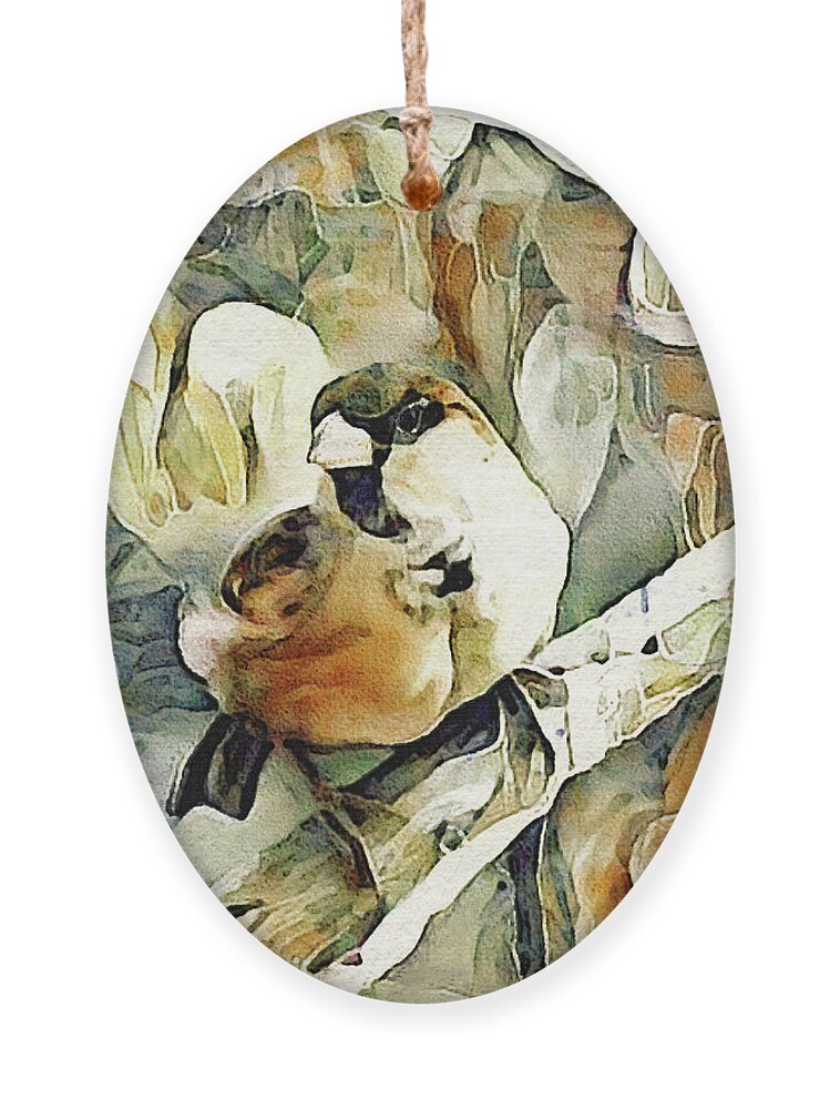 Inquisitive Sparrow Ornament featuring the digital art The Inquisitive Sparrow by Susan Maxwell Schmidt