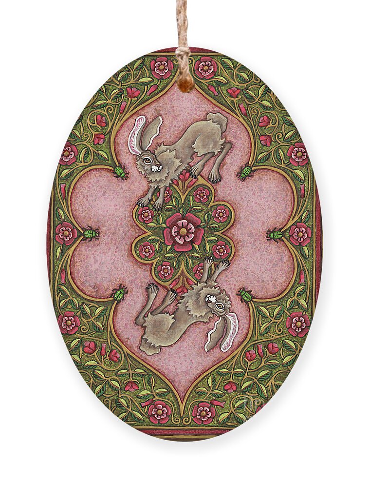 Hare Ornament featuring the painting The Legend of Hare Terra. Illuminated Book Cover. Rose by Amy E Fraser