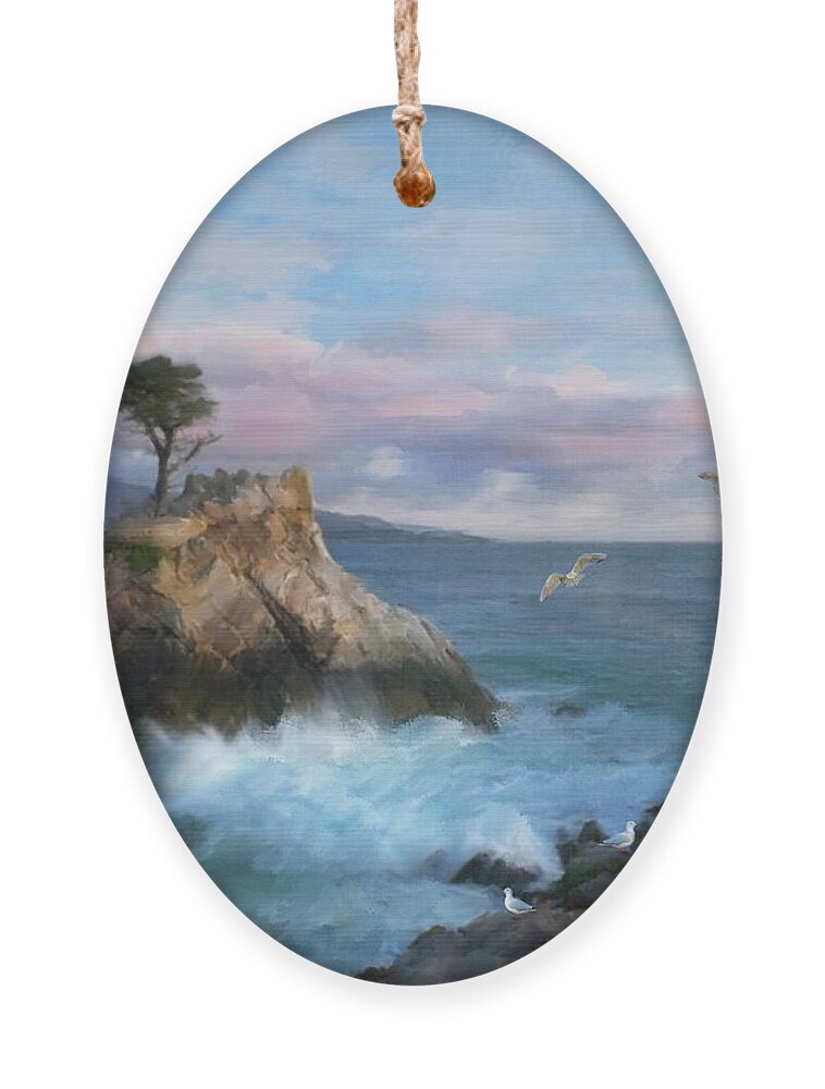 Cypress Point Ornament featuring the mixed media The Lone Cypress at Cypress Point by Colleen Taylor