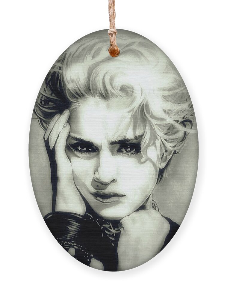 Madonna Ornament featuring the drawing The Material Girl - Madonna - Original Edition by Fred Larucci