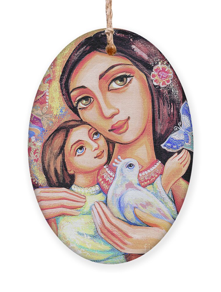 Mother And Child Ornament featuring the painting The Miracle of Love by Eva Campbell