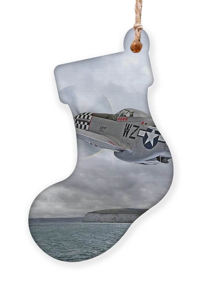 P-51 Ornament featuring the photograph The Mission - P51 Over Dover by Gill Billington