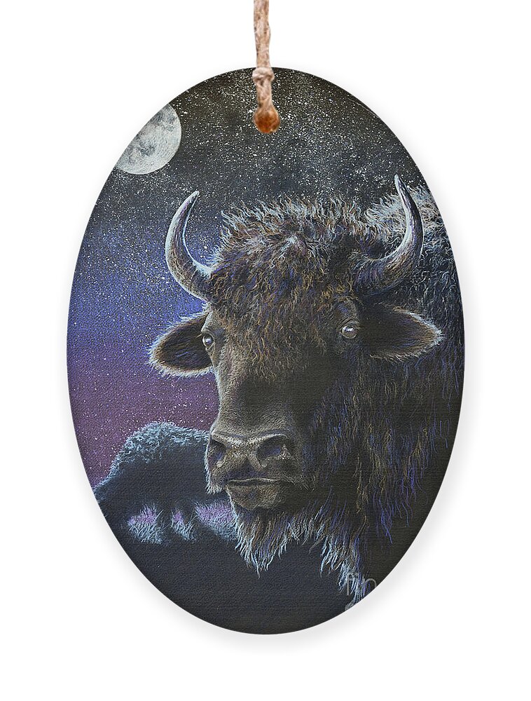 Bison Ornament featuring the drawing the Nightwatch by Jill Westbrook