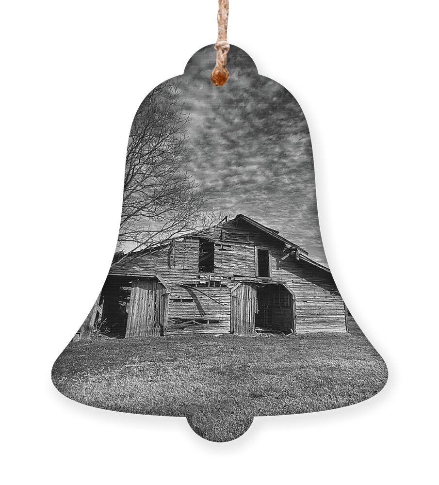 Barn Ornament featuring the pyrography The old barn by Jamie Tyler