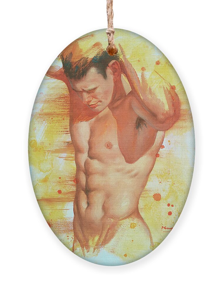 Fine Art Ornament featuring the painting The pose of the model by Hongtao Huang