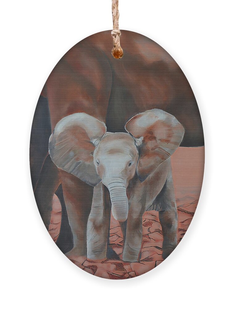 Elephant Ornament featuring the painting The Precious- baby elephant by Alexis King-Glandon