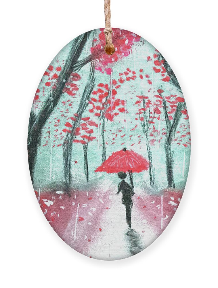 Umbrella Ornament featuring the drawing The Rainy Path by Ali Baucom