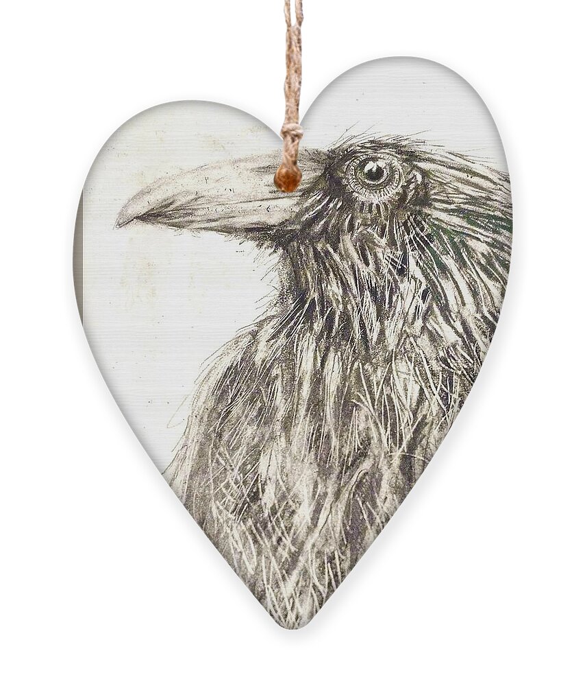 Bird Art Ornament featuring the drawing The Raven by Marysue Ryan