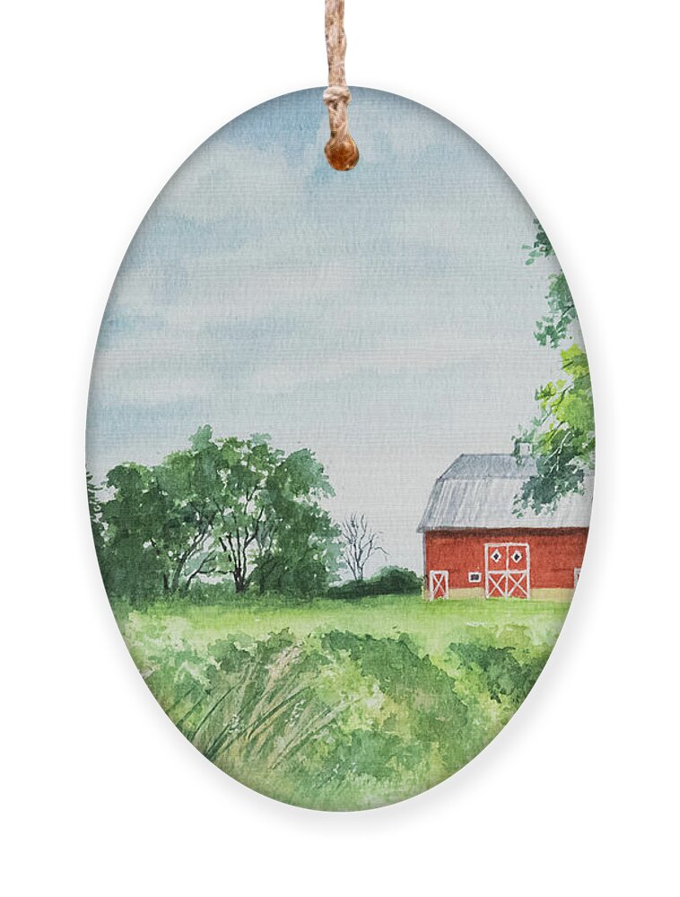 Painting Ornament featuring the painting The Red Barn by Linda Shannon Morgan