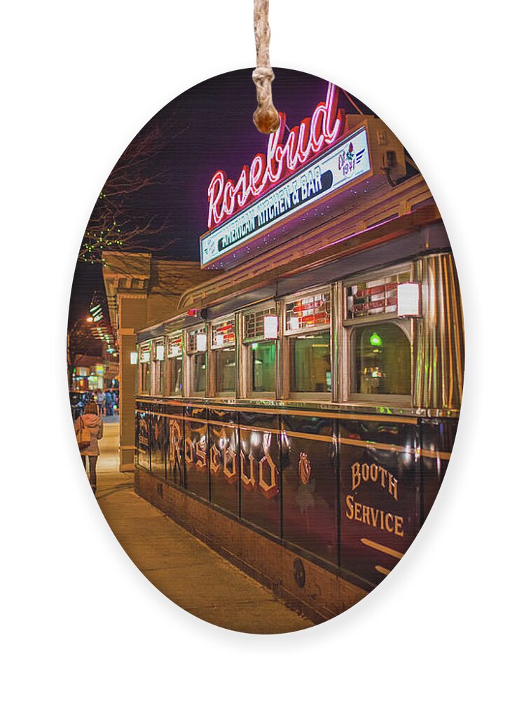Rosebud Ornament featuring the photograph The Rosebud Diner Davis Square Somerville MA Balloons by Toby McGuire