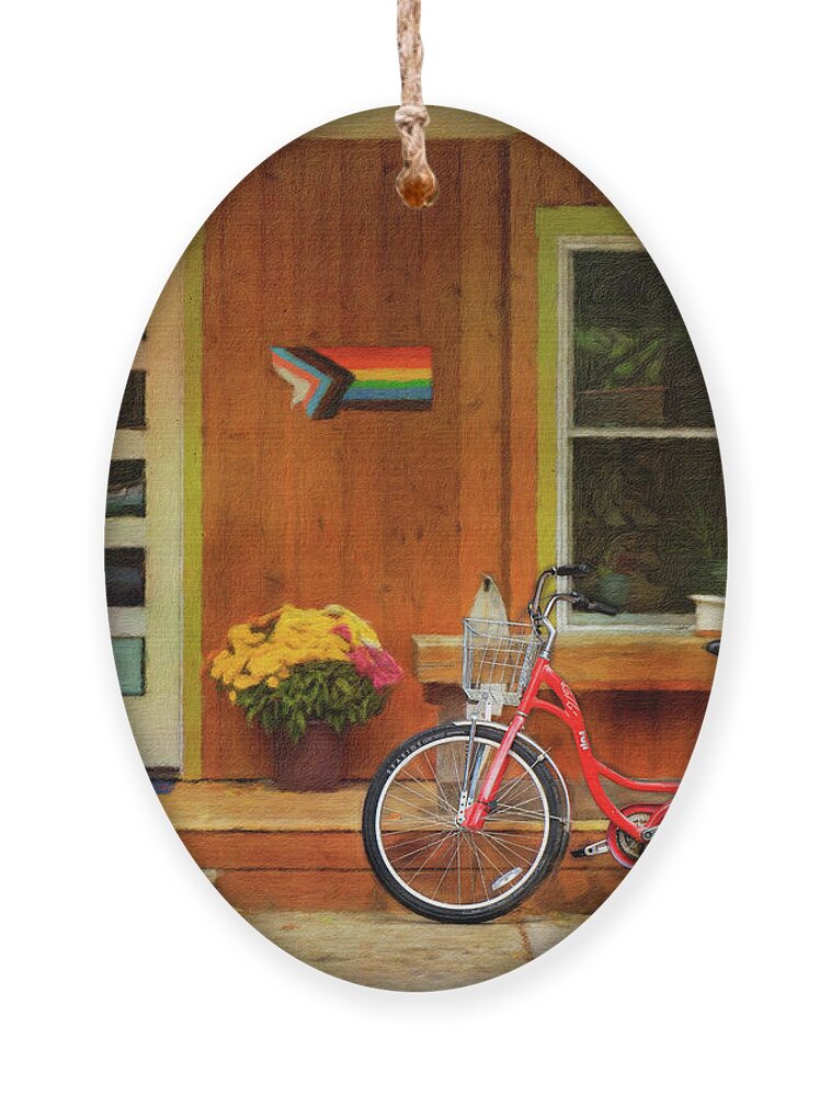 Aib_2022 #2551 Ornament featuring the photograph The Scarlet Bicycle by Craig J Satterlee
