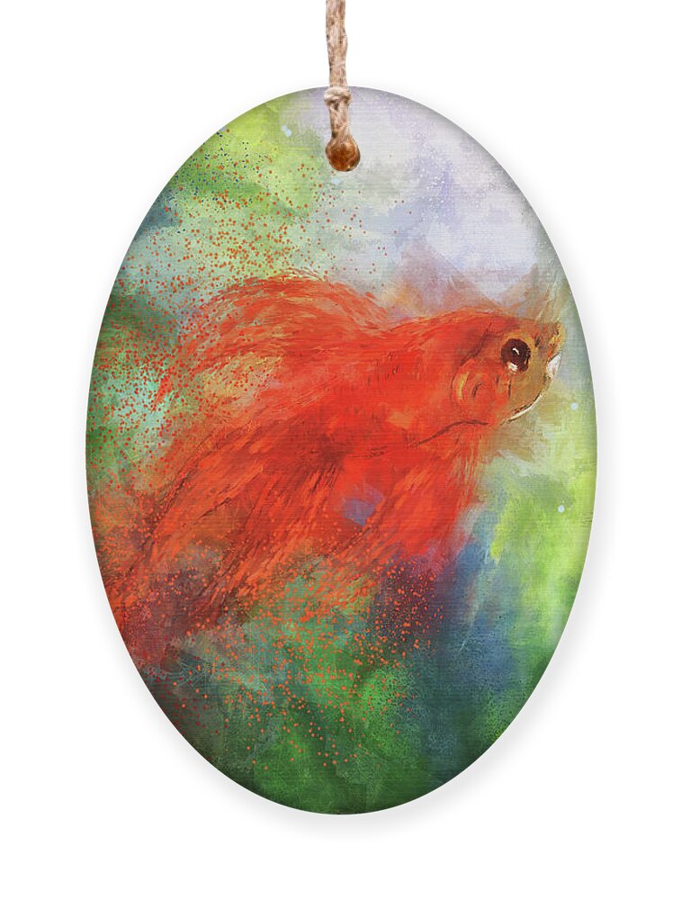 Fish Ornament featuring the digital art The Scarlet Veiltail by Lois Bryan