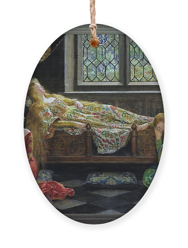 The Sleeping Beauty Ornament featuring the painting The Sleeping Beauty by John Collier by Rolando Burbon