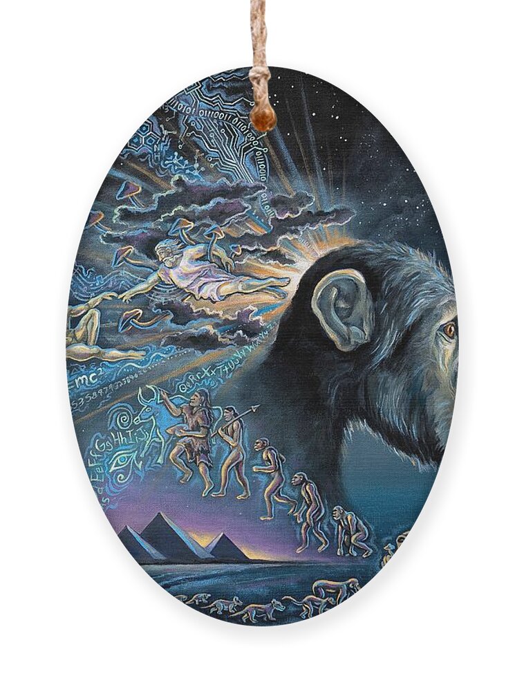 Mushroom Ornament featuring the painting The Stoned Ape Theory by Jim Figora