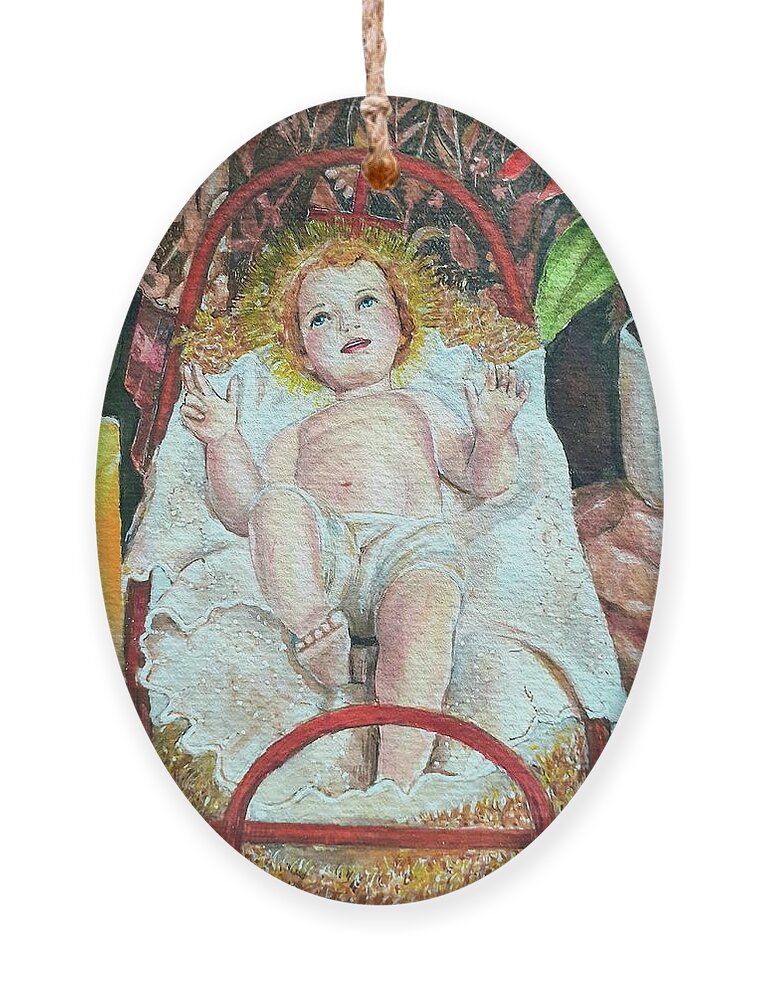 Jesus Child Ornament featuring the painting The sun as a child by Carolina Prieto Moreno
