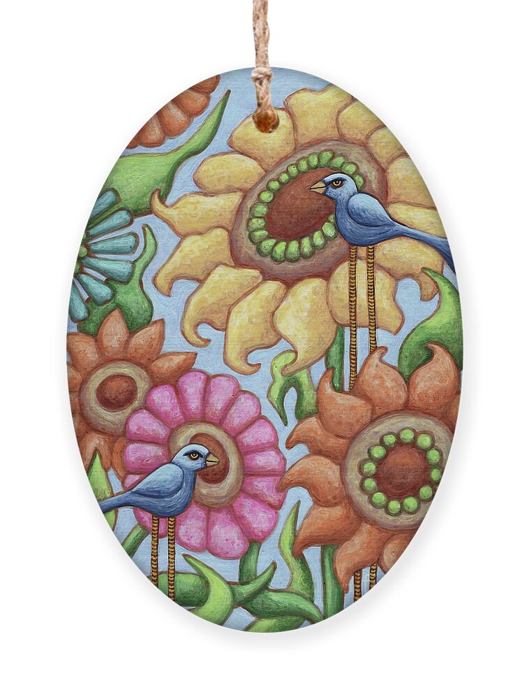 Bird Ornament featuring the painting The Sunflower Keepers by Amy E Fraser